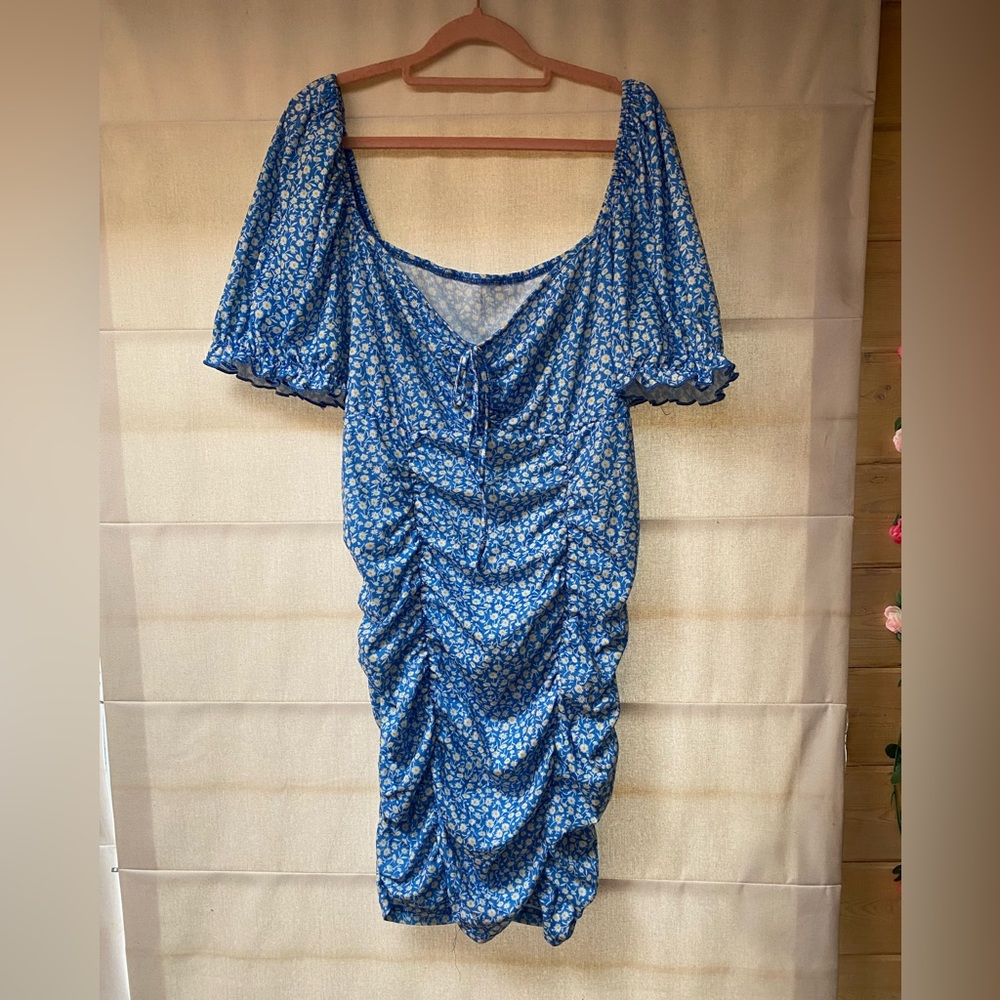 Plus Size Ruched Blue Dress
